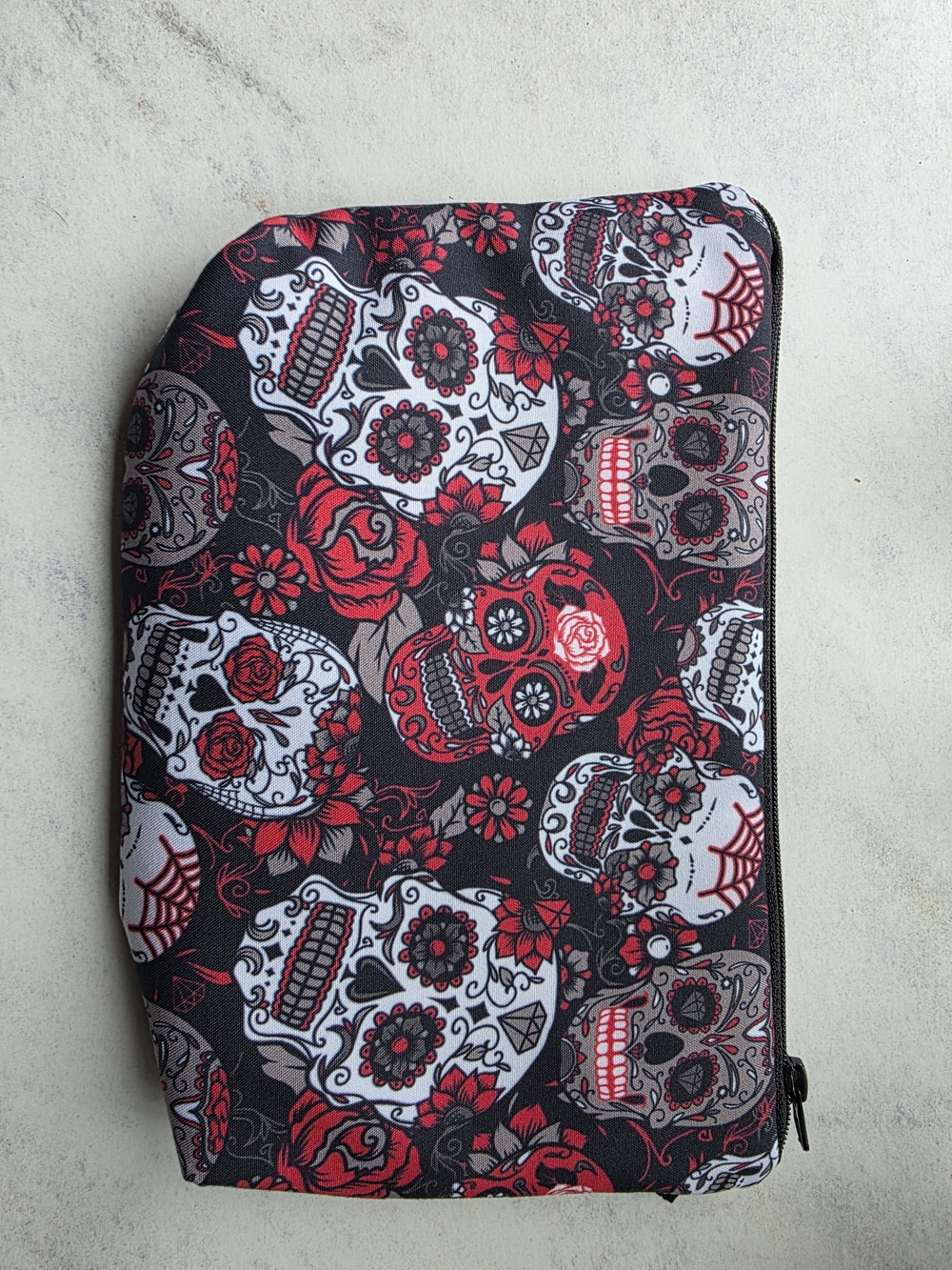 Sugar Skull Zip Pouch - Black, Red, White